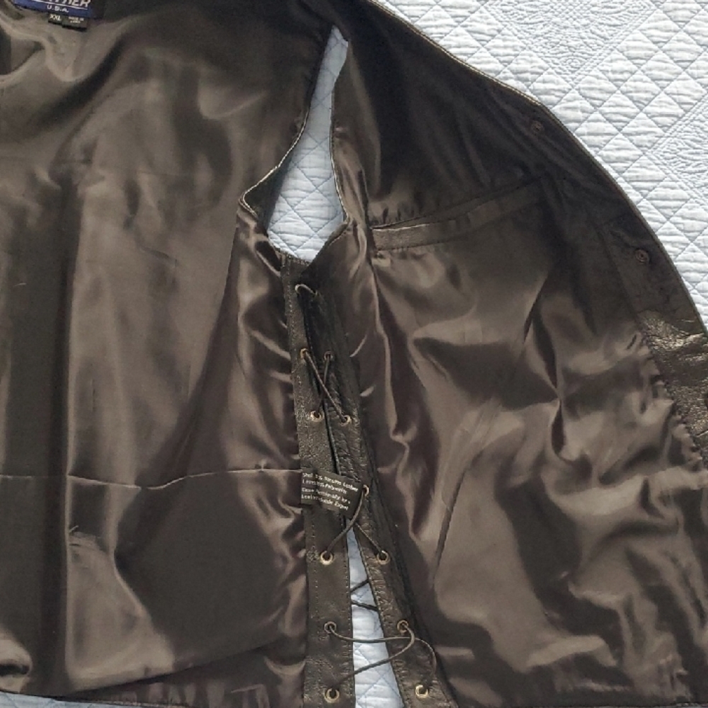 "U.S.A. LEATHER" Black Leather Vest, Size XXL - Picture 9 of 11